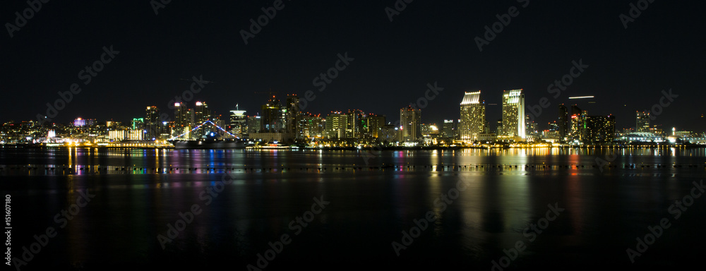 Fototapeta premium San Diego Skyline at Night from Coronado, California