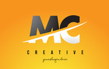 MC M C Letter Modern Logo Design with Yellow Background and Swoosh.