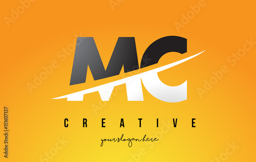 MC M C Letter Modern Logo Design with Yellow Background and Swoosh.