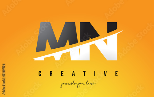 MN M N Letter Modern Logo Design with Yellow Background and Swoosh.