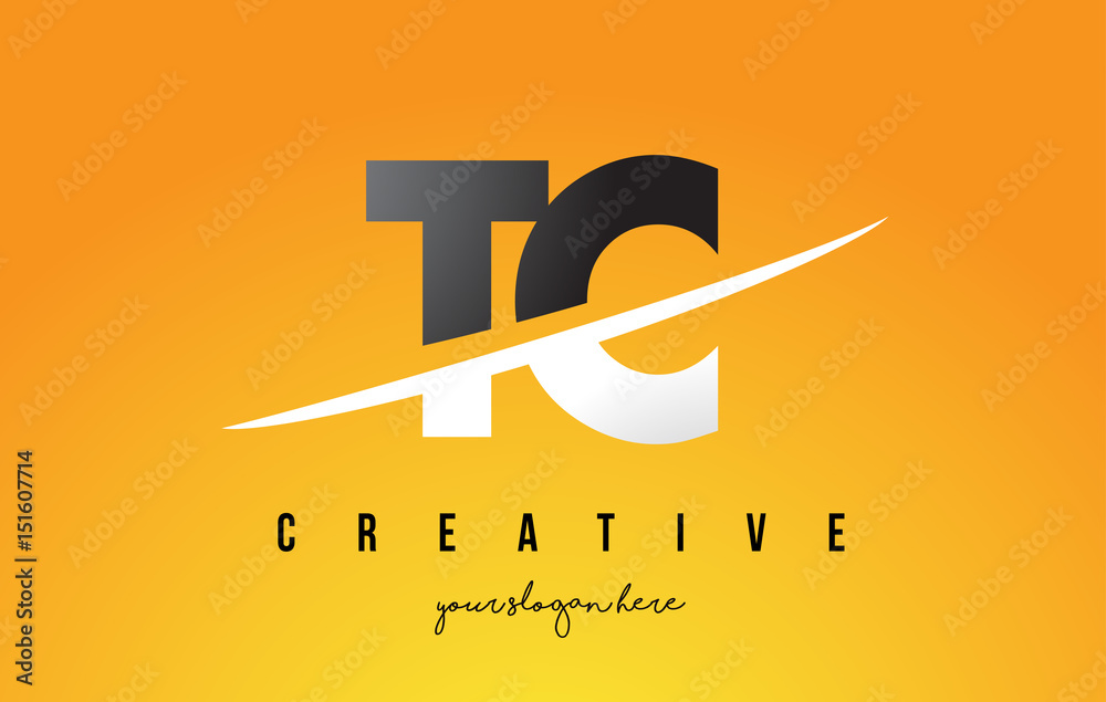 TC T C Letter Modern Logo Design with Yellow Background and Swoosh ...