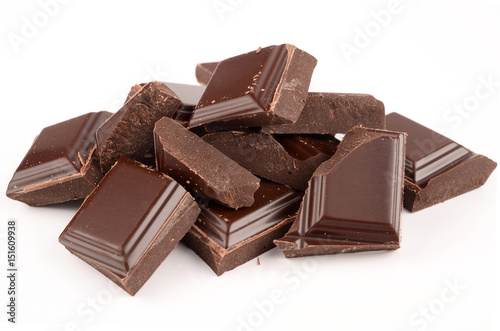 Dark chocolate on a white background