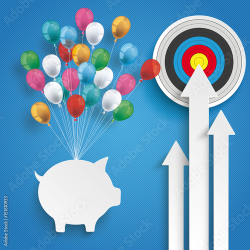3 White Arrows Piggy Bank Target Balloons Blue