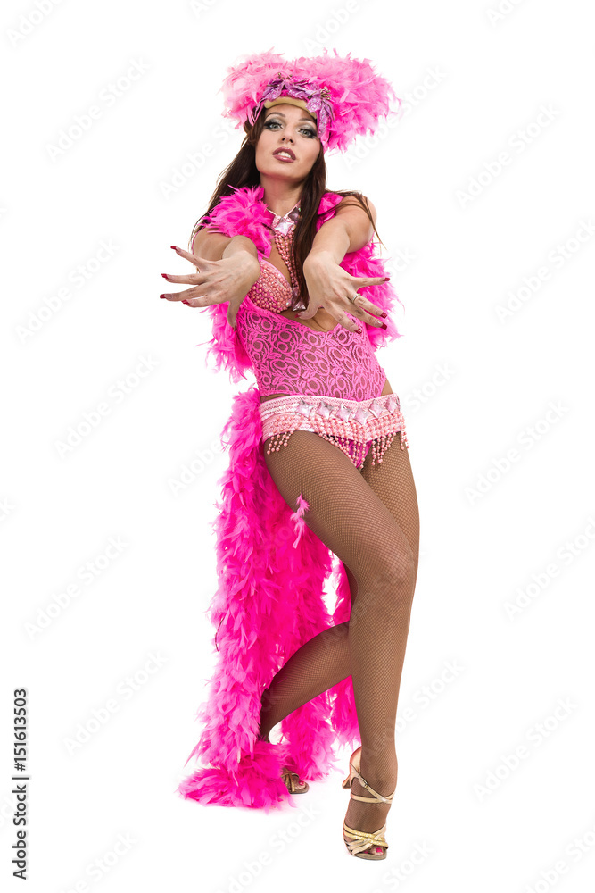 one caucasian woman samba dancer dancing isolated on white in full length one caucasian woman samba dancer dancing isolated on white in full length