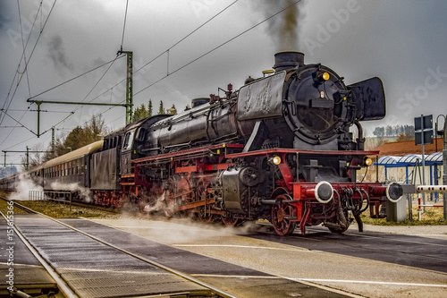 vintage black steam powered railway train