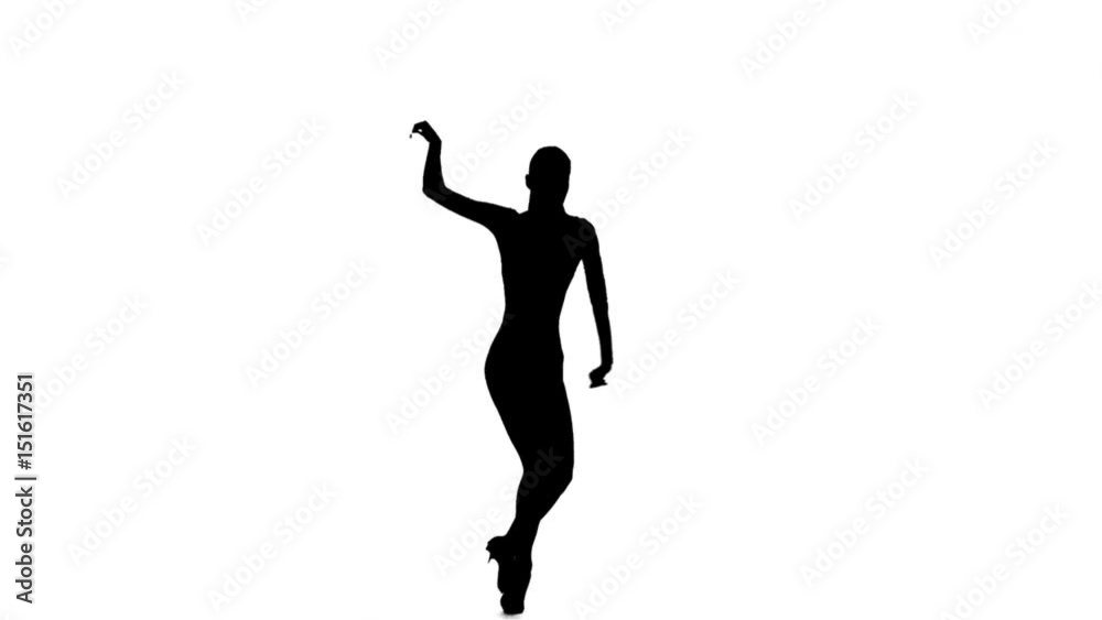 Slim dancer woman dancing latino, slow motion. White background, silhouette Slim dancer woman dancing latino, slow motion. White background, silhouette
