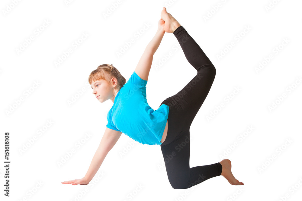 beautiful woman doing yoguna white background