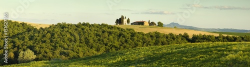 panorama with tuscany chapel in sunset time