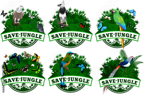 save jungle emblems with animals set