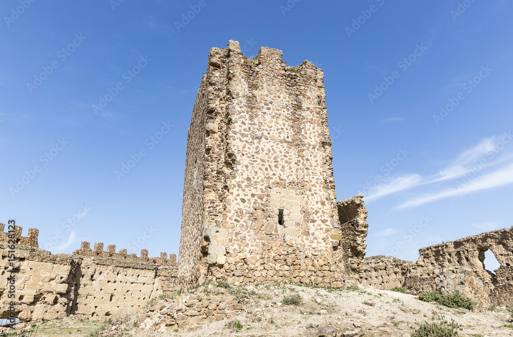 ruins of the Tower of Homage inside the Castle in Almonacid de Toledo, province of Toledo, Castilla La Mancha, Spain