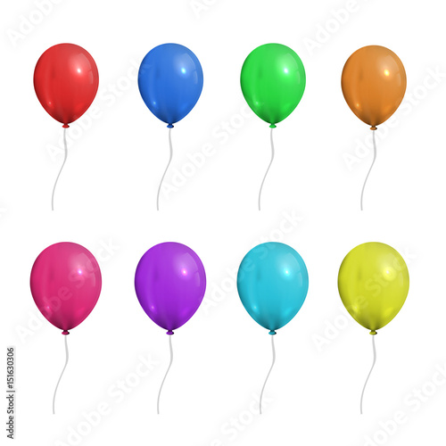Naklejka Wektorowy ustawiający realistyczni odosobneni balony dla świętowania i dekoraci na białym tle.