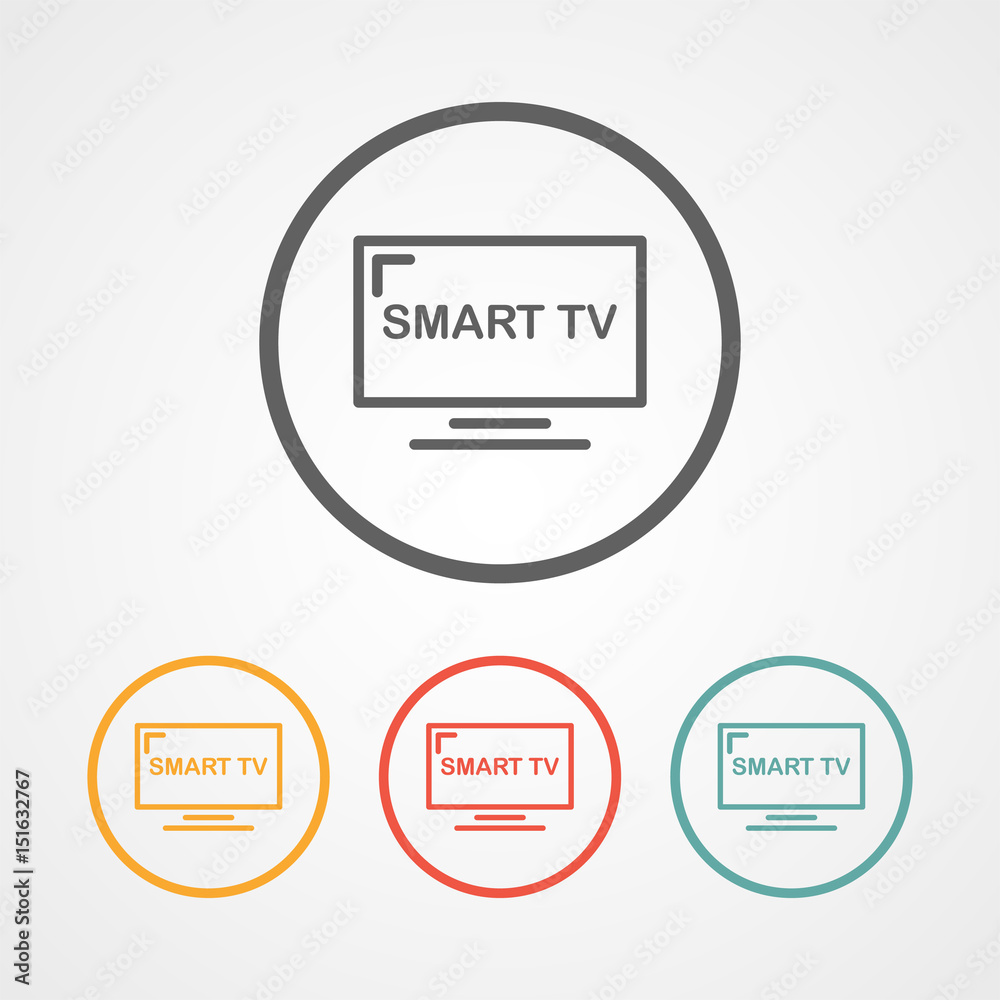 smart tv stroke line icon with various color