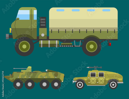 Military technic army war transport fighting industry technic armor defense vector collection