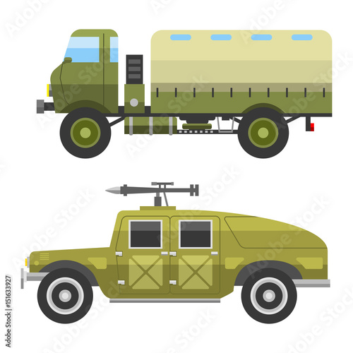 Military technic army war transport fighting industry technic armor defense vector collection