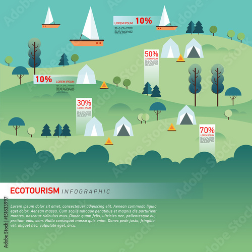 Landscape Infographics. Lake and Hills Hiking