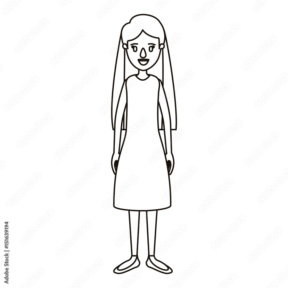 silhouette cartoon full body woman with long hair and dressed vector illustration silhouette cartoon full body woman with long hair and dressed vector illustration
