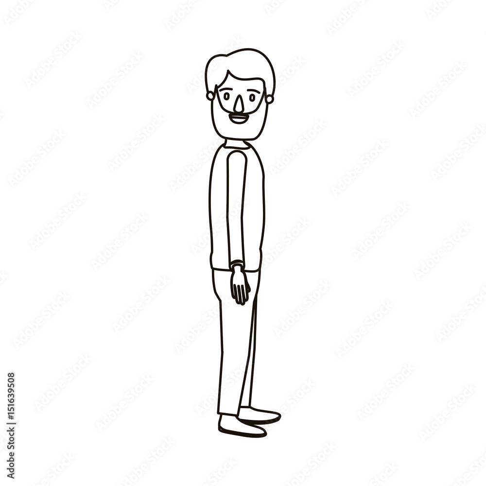 silhouette cartoon full body man with beard and moustache looking to side vector illustration silhouette cartoon full body man with beard and moustache looking to side vector illustration