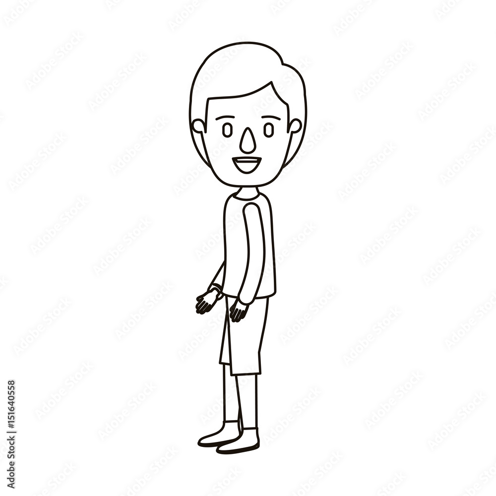 silhouette caricature full body guy with hairstyle looking to side vector illustration