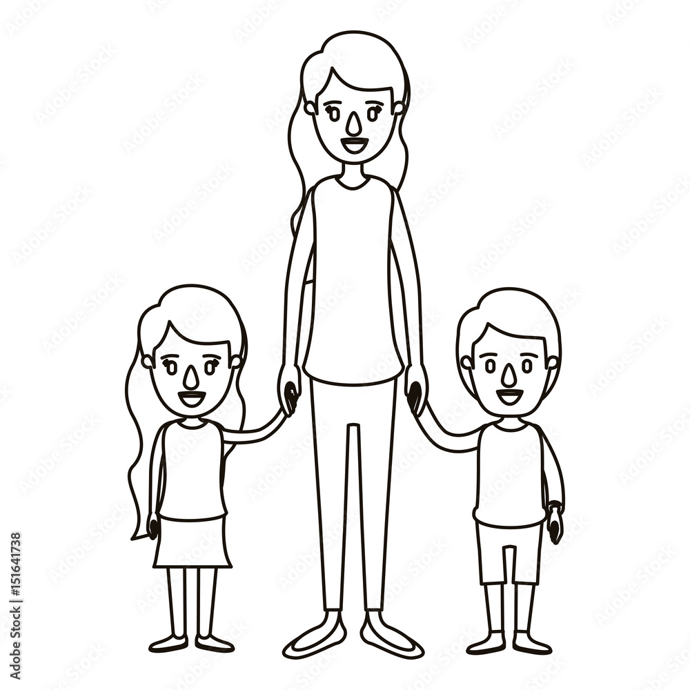 silhouette caricature full body mother taken hand with girl and boy vector illustration silhouette caricature full body mother taken hand with girl and boy vector illustration