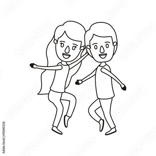 silhouette caricature full body couple dancing vector illustration