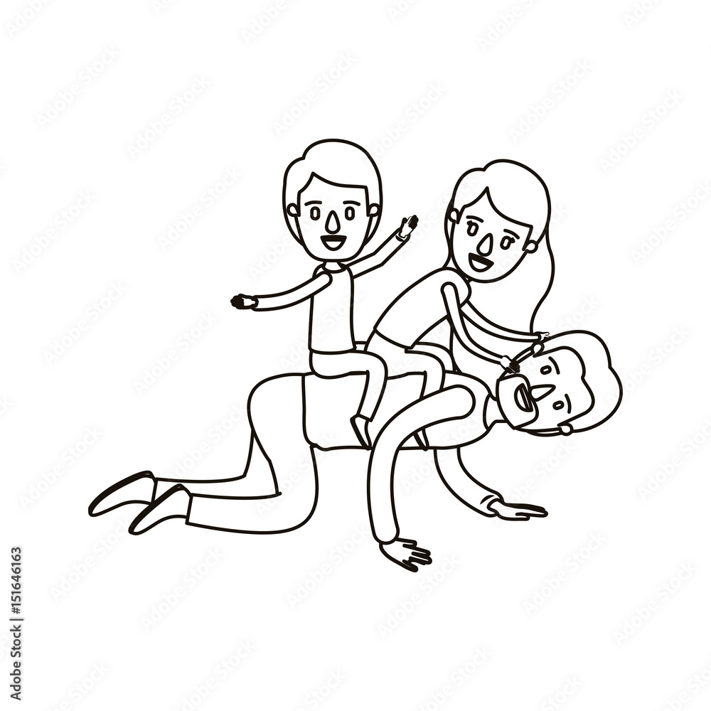 silhouette caricature bearded father with children playing the horse on his back vector illustration silhouette caricature bearded father with children playing the horse on his back vector illustration