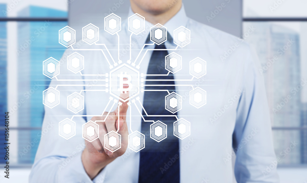 Businessman and bitcoin network Businessman and bitcoin network