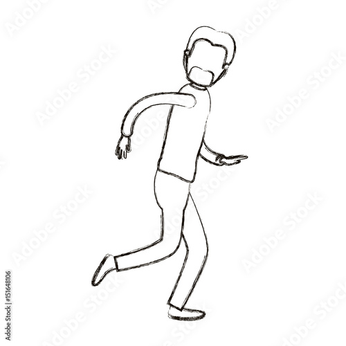 Fototapeta Naklejka Na Ścianę i Meble -  blurred silhouette cartoon full body faceless male person with beard and moustache running vector illustration