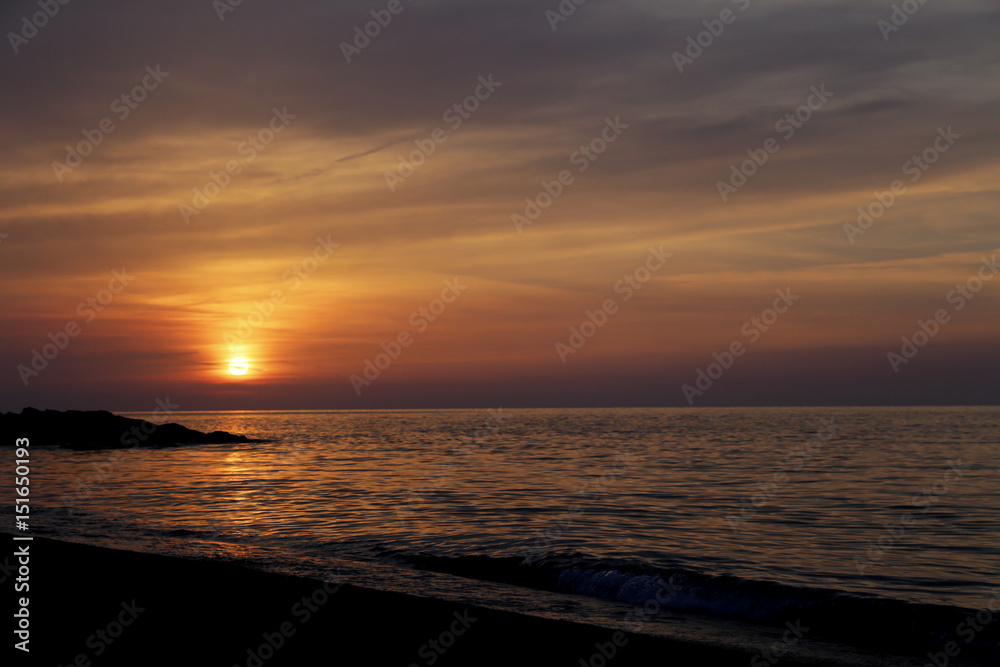 Colorful sky and the sea reflected in sunset. sunset on the sea with the sky in the clouds Turkey 