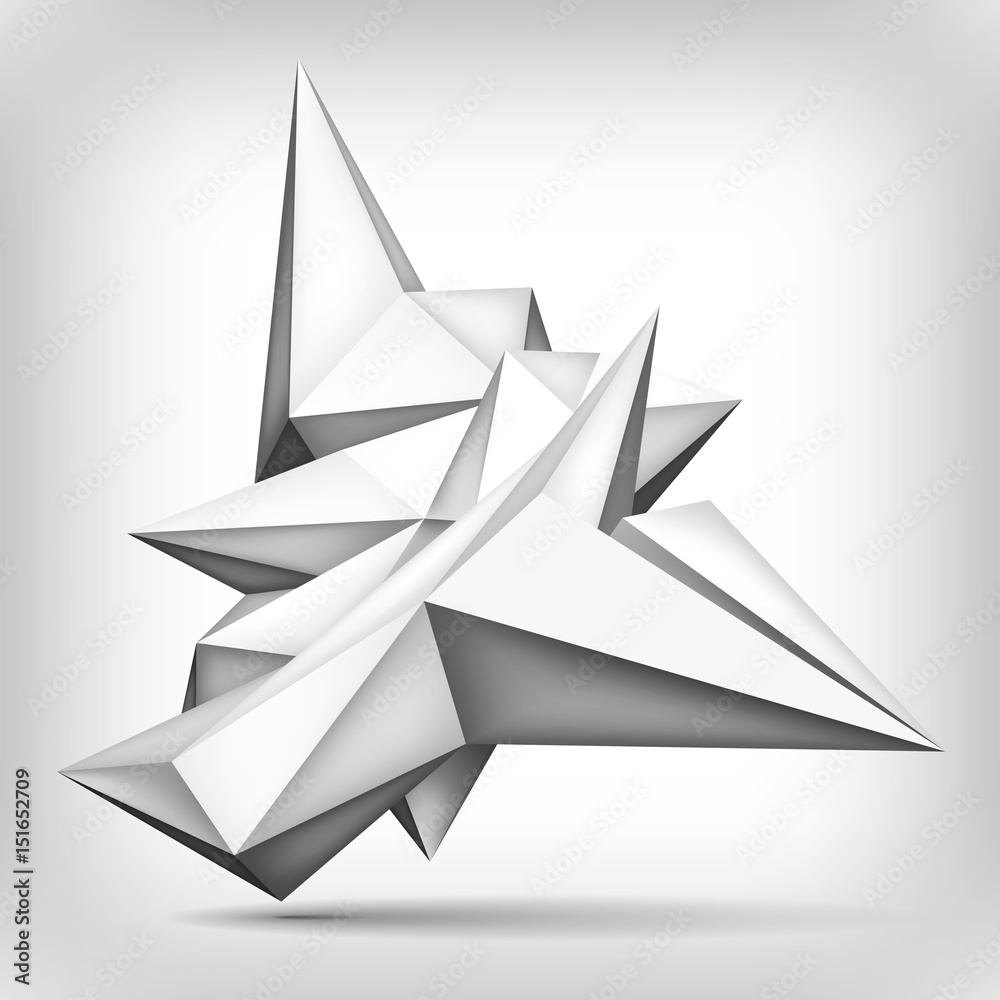 Volume geometric shape, 3d levitation crystal, creative low polygons object, vector design form Volume geometric shape, 3d levitation crystal, creative low polygons object, vector design form
