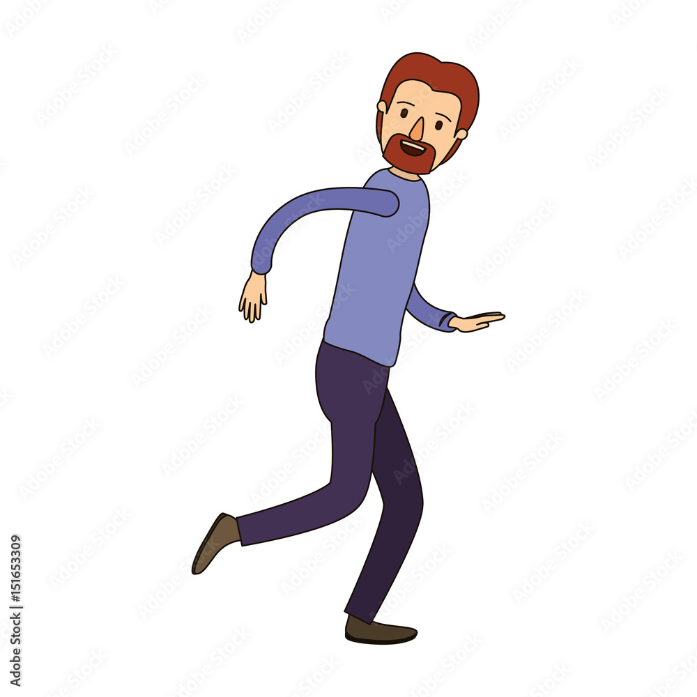 color image caricature full body male person with beard and moustache running vector illustration