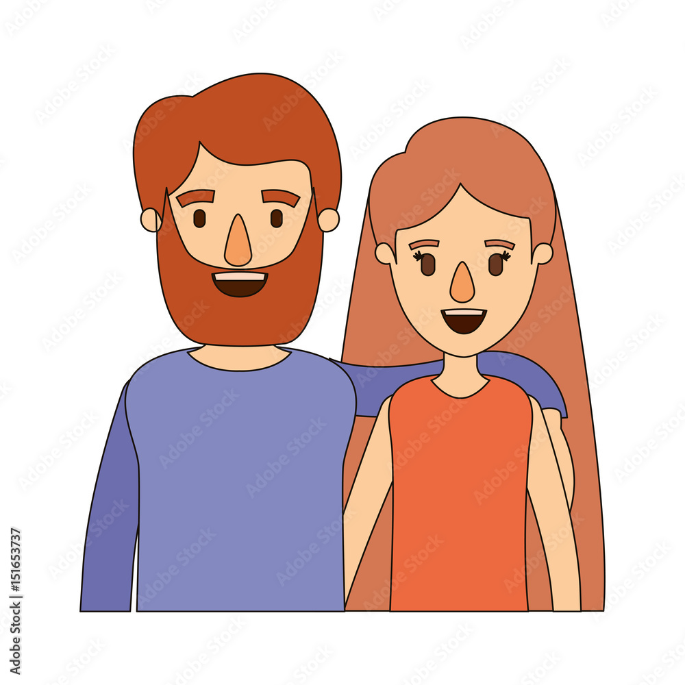 color image caricature half body couple woman with long hair and bearded man vector illustration color image caricature half body couple woman with long hair and bearded man vector illustration