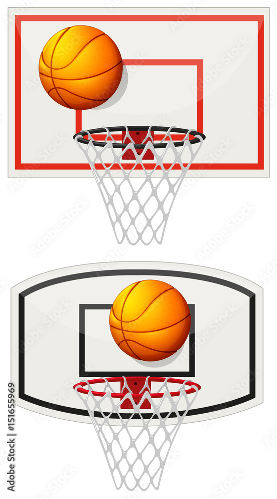 Basketball equipments with ball and net