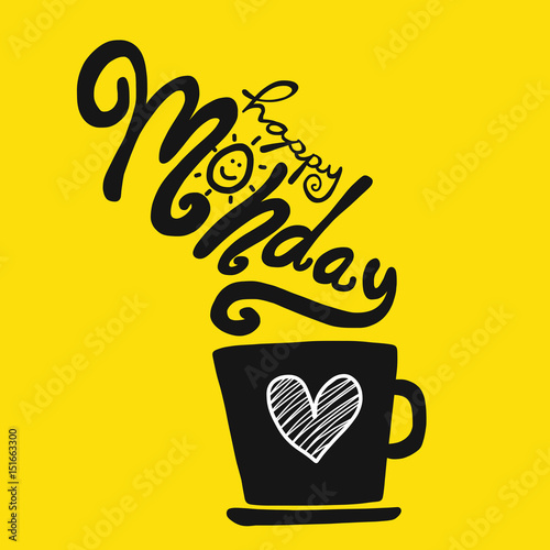 Happy Monday and coffee cup cartoon vector illustration