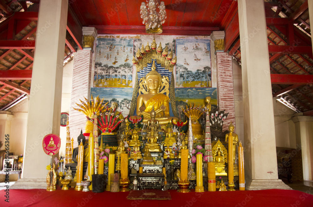 Wat Si Khun Mueang temple for thai people respect and praying with travelers people visit and travel at Chiang Khan