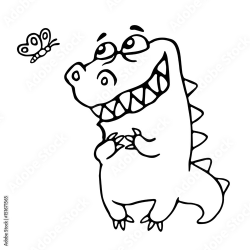 Wallpaper Mural Friendly dragon enjoy the butterfly. Vector illustration. Torontodigital.ca