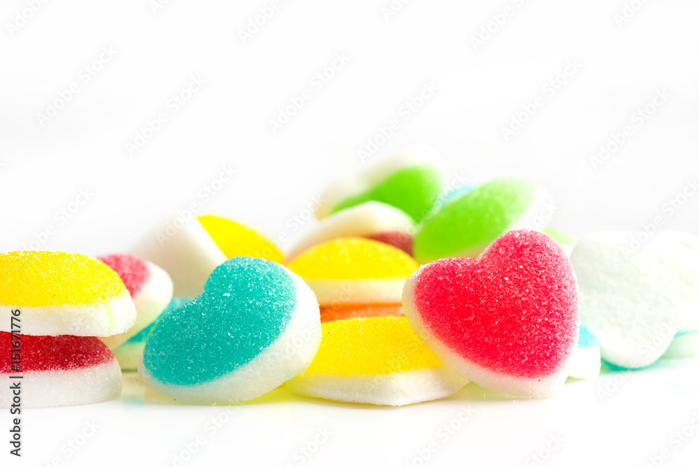 Heart candies coated with sugar, heart colorful sweet candies, sugar heart shaped candy Heart candies coated with sugar, heart colorful sweet candies, sugar heart shaped candy