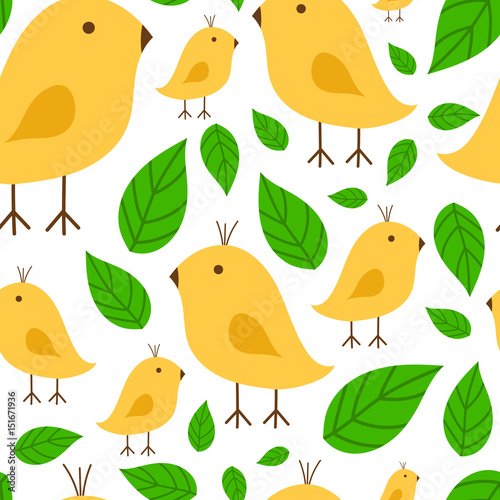 Seamless pattern vibrant branch with canary yellow bird vector illustration o...
