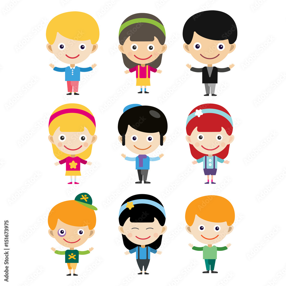 Girl portrait fun happy boy young expression cute teenager cartoon character little kid vector illustration. Girl portrait fun happy boy young expression cute teenager cartoon character little kid vector illustration.