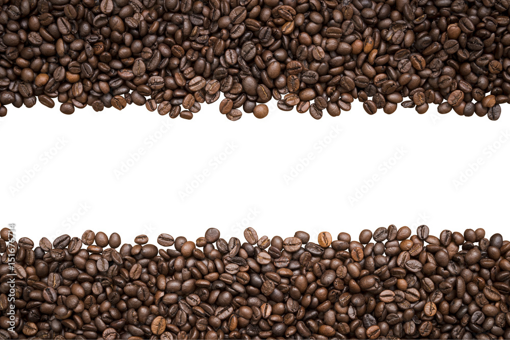 row of coffee beans isolated on white background row of coffee beans isolated on white background