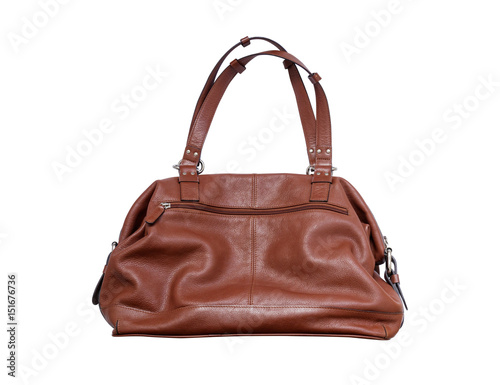 brown leather shoulder bag isolated on white background
