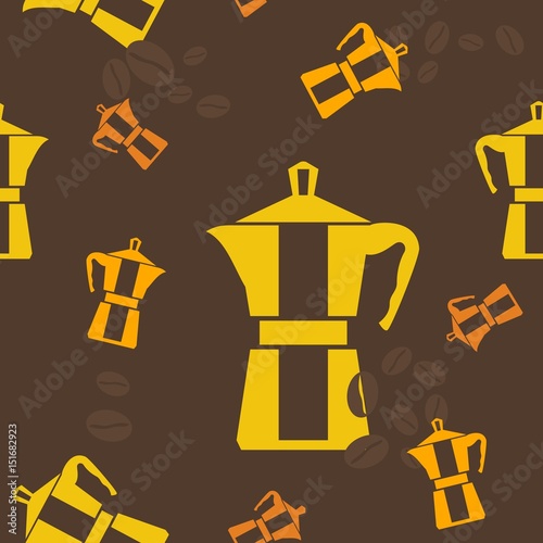Editable Flat Monochrome Mokapot Coffee Maker Vector Illustration Seamless Pattern for Creating Background About Cafe and Coffee Industry