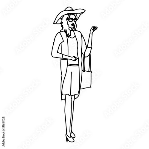 woman clothing fashionable model outline vector illustration