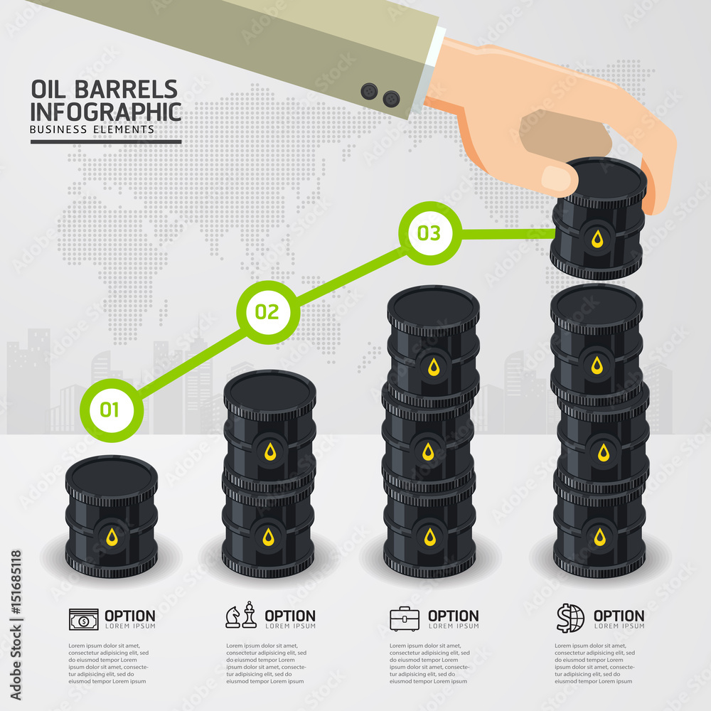 infographic oil barrels and a financial chart on white background. price oil up. business concept. infographic oil barrels and a financial chart on white background. price oil up. business concept.