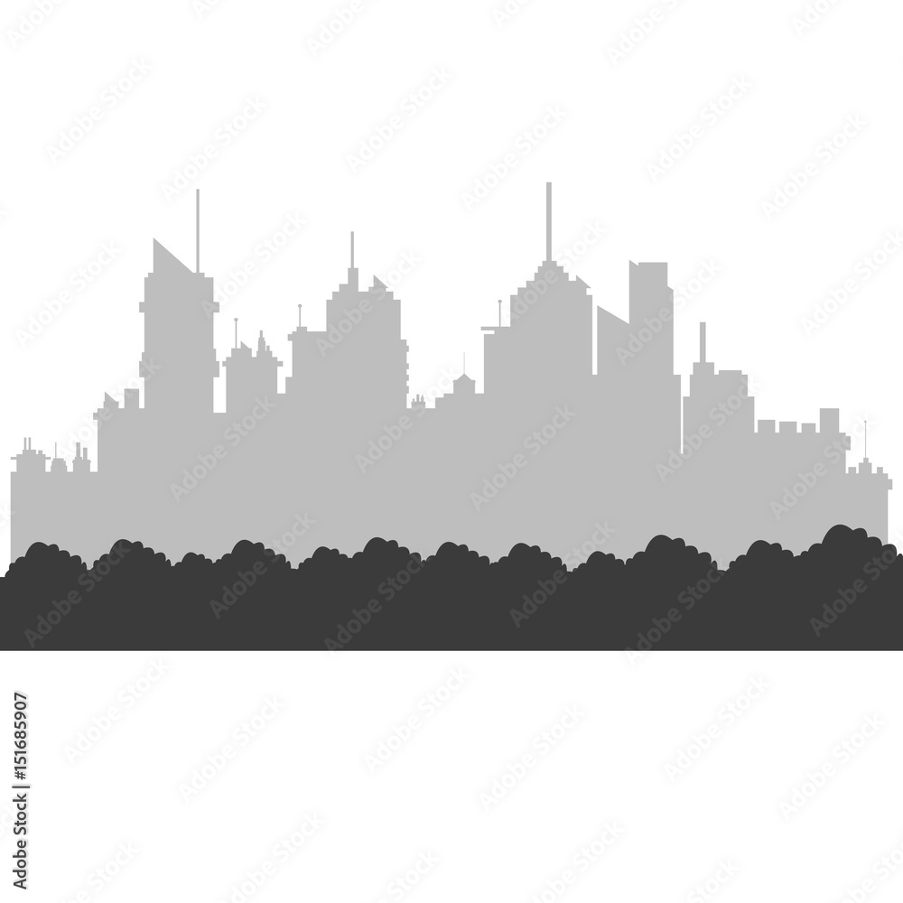 modern city skyline bushes foliage. city silhouette. vector illustration in flat design vector illustration