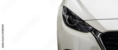 Modern car headlights on isolated white scenes