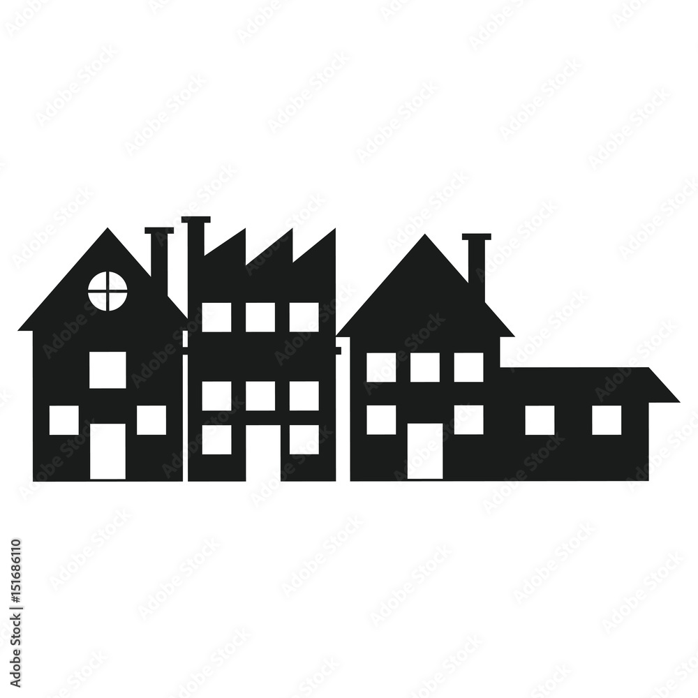 silhouette house building factory facade vector illustration