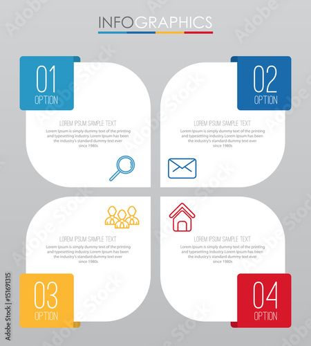 Modern Info-graphic Template for Business with four steps multi-Color design, labels design, Vector info-graphic element, Flat style vector illustration.