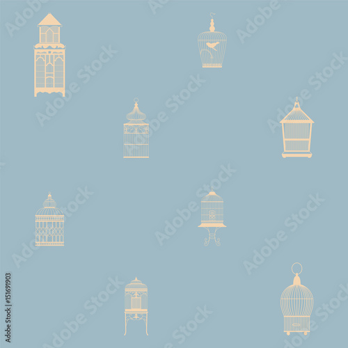Seamless pattern with vintage birdcages.
