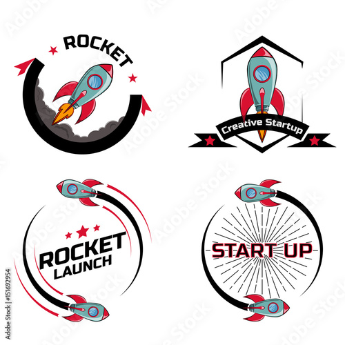 Set logo Space rocket ship
