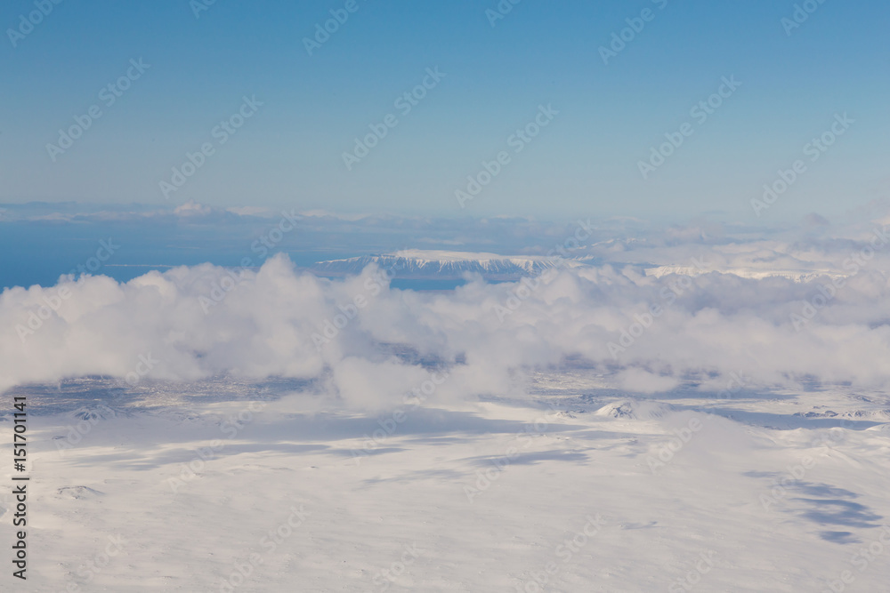 Natural winter landscape top view, Iceland natural landscape background
